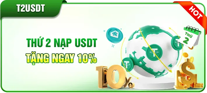 Thứ 2 hàng tuần nạp usdt trên Cm8866 game tặng 10%